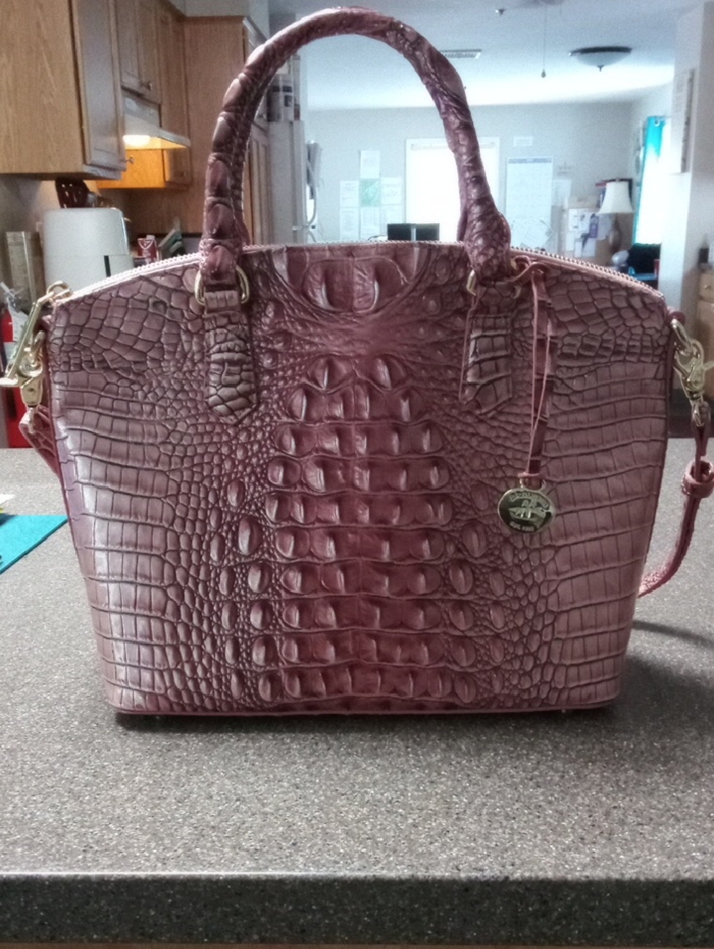 Brahmin Duxbury Women's Croc-Embossed Satchel Bag -pink Leather